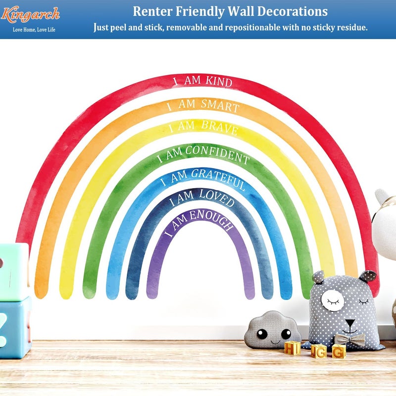 Kingarch Large Colorful Rainbow Wall Decals, Insparational Peel and Stick Fabric Nursery Wall Decor, Removable Home Room Wall Decor Murals Stickers for Kids Girls Toddler Bedroom Living Room Playroom - Image 4